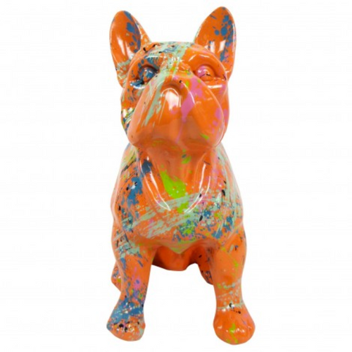 Statue Chien Bouledogue Francais Animaux Resine - 30cm - Graffiti Orange