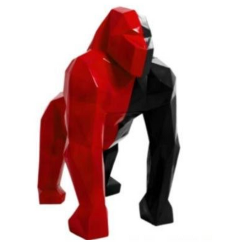 Statue de Gorille en Résine Origami - 40cm - Mélange Noir et Rouge