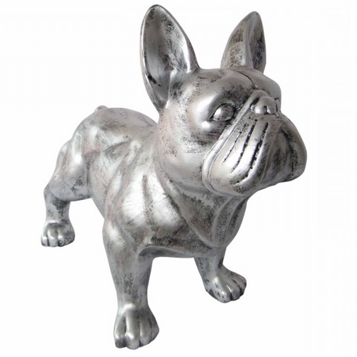 Statue Résine Chien Bouledogue Français - 45 cm - Argenté