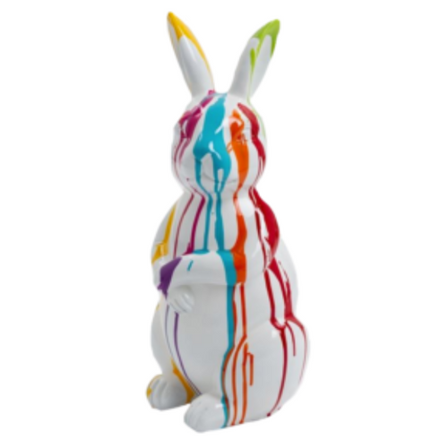 Statue de Lapin en Résine - 35cm - Finition Multi-Couleurs Blanc