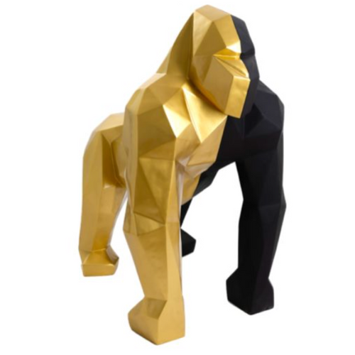 Statue de Gorille en Résine Origami - 140cm - Design Noir et Doré