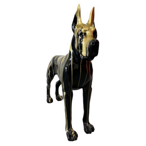 Statue de Chien Dogue Allemand en Résine - 120 cm - Finition Dorée et Noire