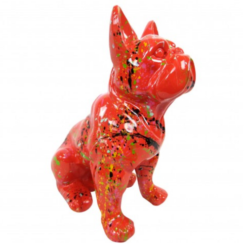 Statue Chien Bouledogue Francais Animaux Resine - 30cm - Graffiti Rouge