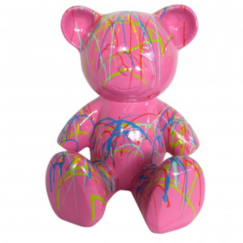 Statue Ours Animaux Resine - 35cm - Graffiti Rose