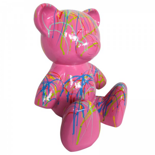 Statue Ours Animaux Resine - 35cm - Graffiti Rose