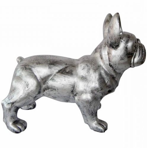 Statue Résine Chien Bouledogue Français - 45 cm - Argenté