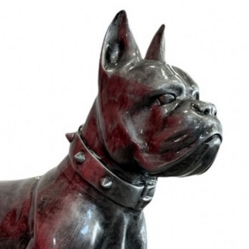 Statue en Résine de Chien Boxer - 110cm - Finition Argentée