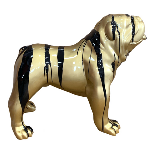 Statue Chien Bouledogue Anglais Animaux Resine - 160cm - Coulure Dorée Noir