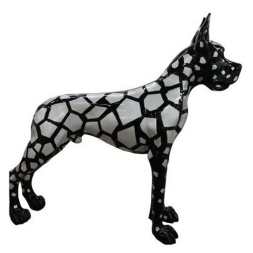 Statue en Résine de Chien Dogue Allemand - 120cm - Finition Écailles Argentées