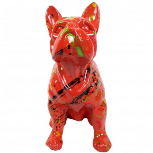 Statue Chien Bouledogue Francais Animaux Resine - 30cm - Graffiti Rouge