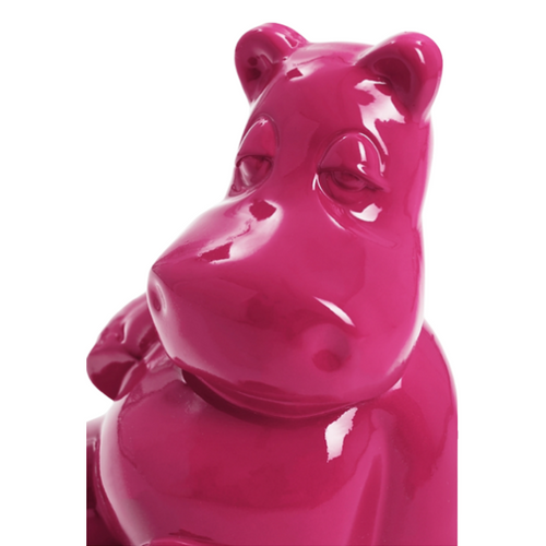 Statue Résinée d'Hippopotame - 100cm - Fuchsia Éclatant