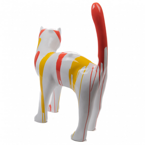 Statue de Chat en Résine - 105cm - Finition Jaune et Orange