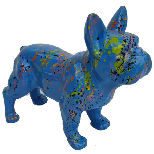 Statue Bouledogue Français en Résine - 45cm - Design Graffiti Bleu