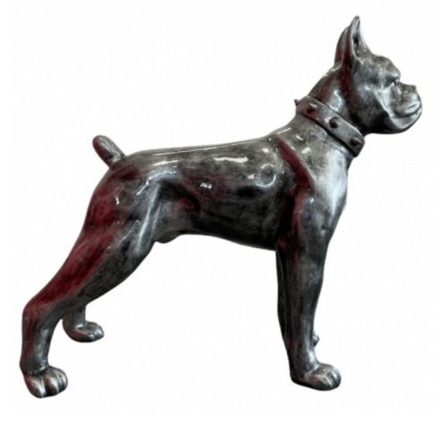 Statue en Résine de Chien Boxer - 110cm - Finition Argentée