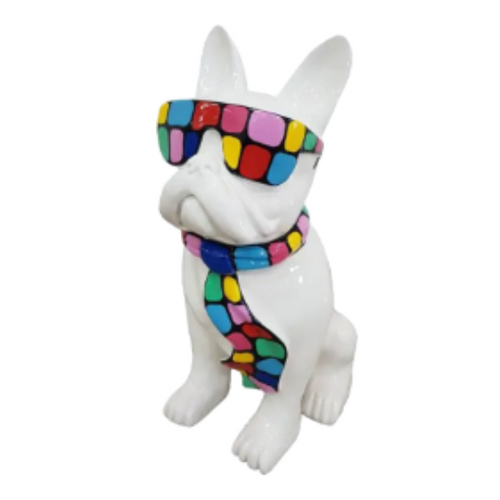 Statue Chien Bouledogue Francais Animaux Resine - 35cm - Dragibus Blanc