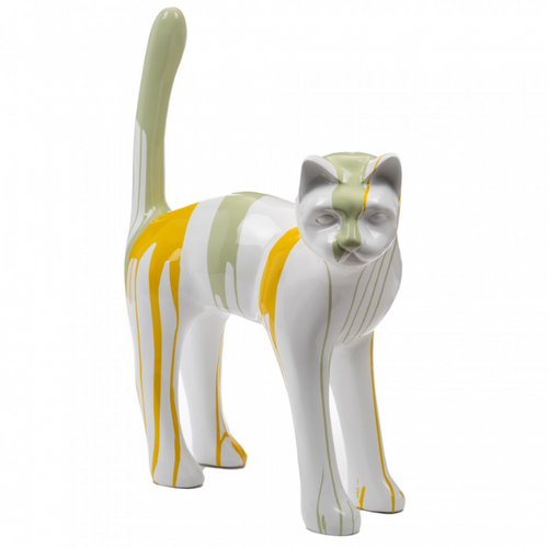 Statue de Chat en Résine - 105cm - Finition Jaune Vert Kaki