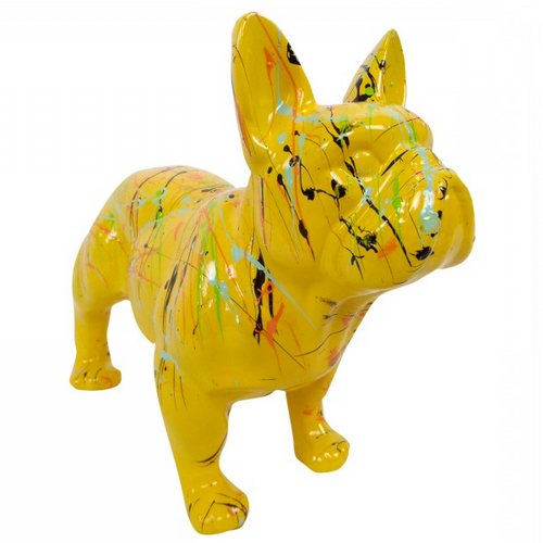 Statue Chien Bouledogue Francais Animaux Resine - 45cm - Graffiti Jaune