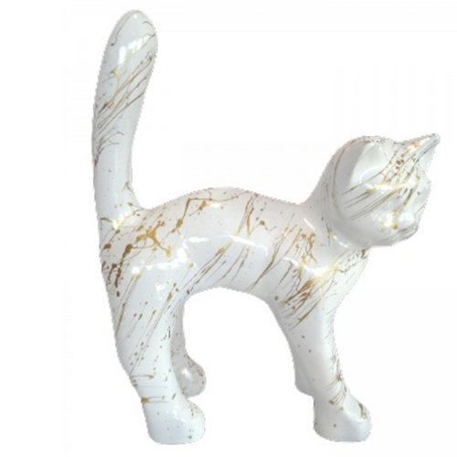 Statue Chat Animaux Resine - 45cm - Coulure Dorée