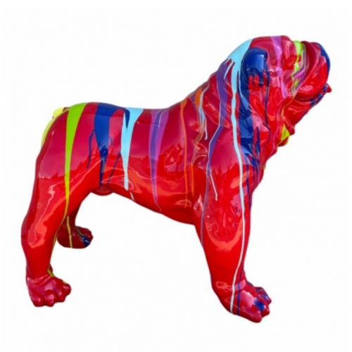 Statue Chien Bouledogue Anglais Animaux Resine - 90cm - Multi Coulure Rouge