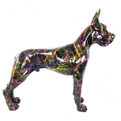 Statue Résine Chien Dogue Allemand - 120cm - Style Graffiti Noir