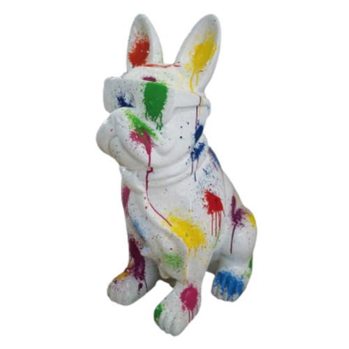 Statue Bouledogue Français en Résine - 60 cm - Design Tie and Dye