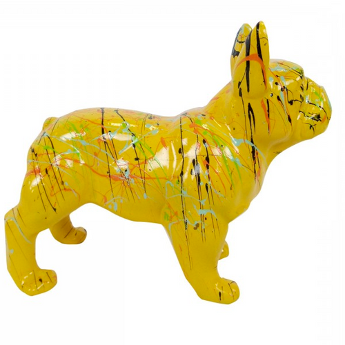 Statue Chien Bouledogue Francais Animaux Resine - 45cm - Graffiti Jaune