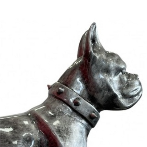 Statue en Résine de Chien Boxer - 110cm - Finition Argentée