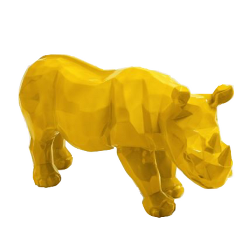 Statue Rhinoceros Origami Animaux Resine - 100cm - Jaune