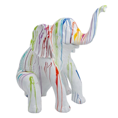 Statue Elephant Animaux Resine - 140cm - Multi Coulure Blanc