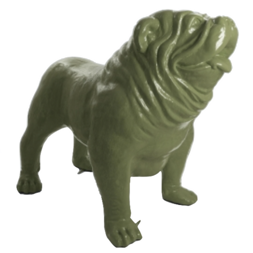 Statue Chien Bouledogue Anglais Animaux Resine - 160cm - Vert Kaki