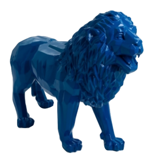 Statue Lion Animaux Resine Origami - 100cm - Bleu Nuit