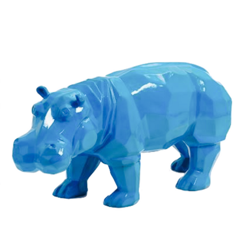 Statue d'Hippopotame en Résine Origami - 95 cm - Teinte Céleste