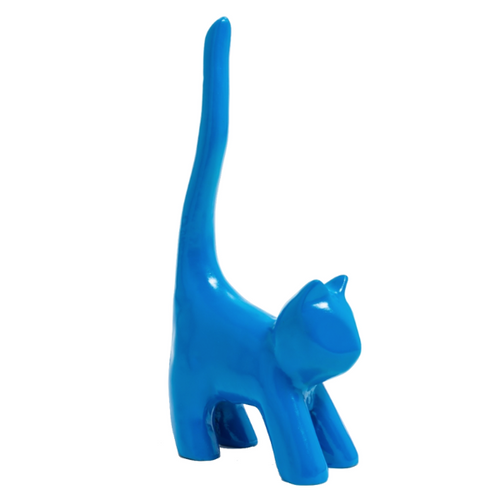 Statue de Chat en Résine - 30cm - Couleur Bleu Éclatant