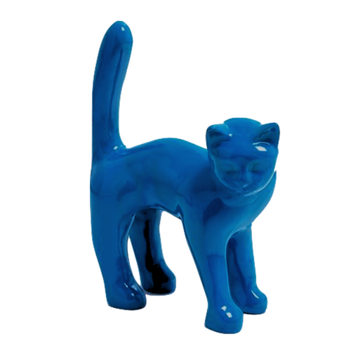 Statue de Chat en Résine - 35 cm - Bleu Nuit Éblouissant