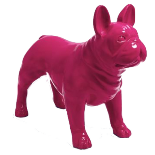 Statue Chien Bouledogue Francais Animaux Resine - 90cm - Rose Fushia