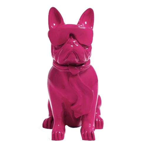 Statue Chien Bouledogue Francais Animaux Resine - 35cm - Rose Fushia