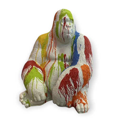 Statue de Gorille Assis en Résine - 75cm - Finition Multicolore Blanc