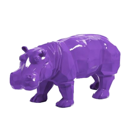 Statue d'Hippopotame en Résine - 95cm - Couleur Violet - Décoration Animalière