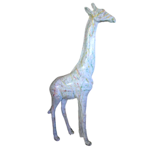 Statue de Girafe en Résine - 210 cm - Finition Graffiti Blanc