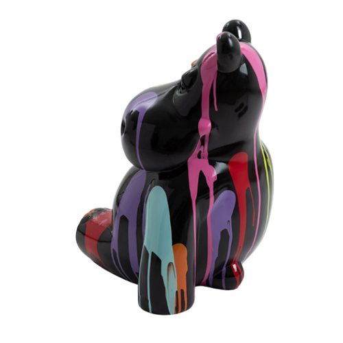 Statue Décorative Hippopotame en Résine - 15cm - Teintes Noires Multicolores