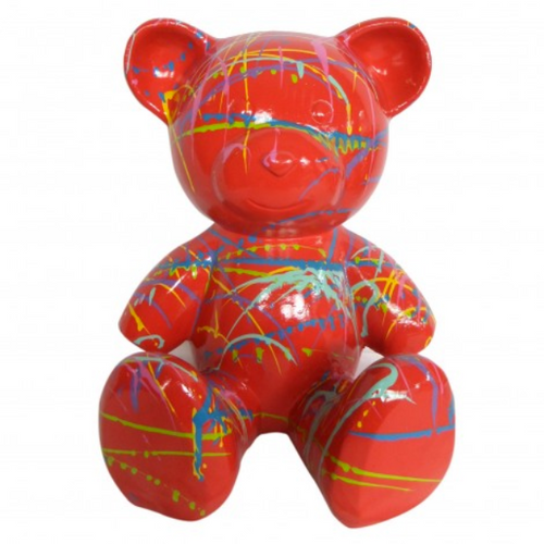 Statue Ours Animaux Resine - 35cm - Graffiti Rouge