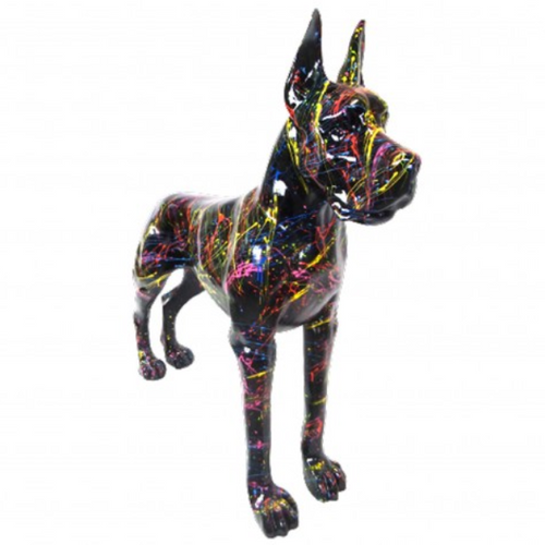 Statue Résine Chien Dogue Allemand - 120cm - Style Graffiti Noir