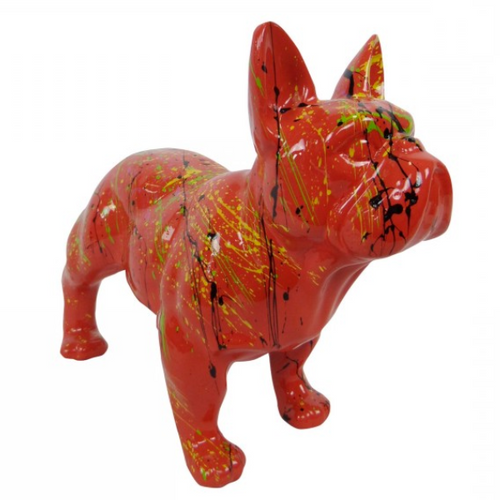 Statue en Résine de Bouledogue Français - 45cm - Graffiti Rouge Artisanale