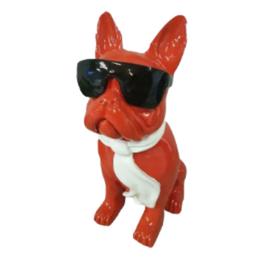 Statue Résine Bouledogue Français - 80cm - Trio Coloré en Orange