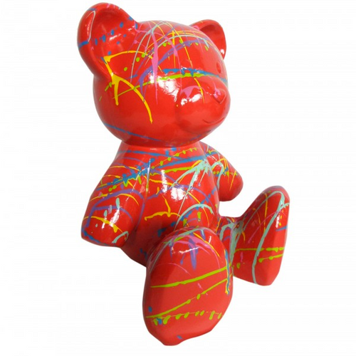 Statue Ours Animaux Resine - 35cm - Graffiti Rouge