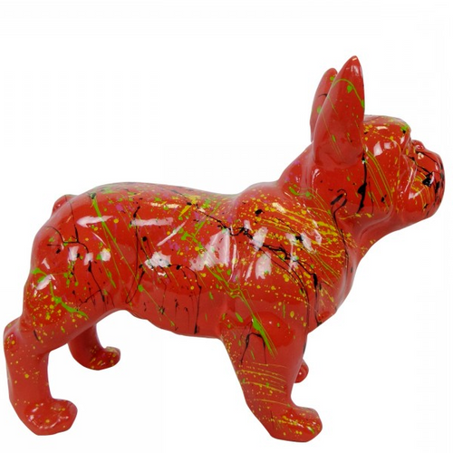 Statue en Résine de Bouledogue Français - 45cm - Graffiti Rouge Artisanale