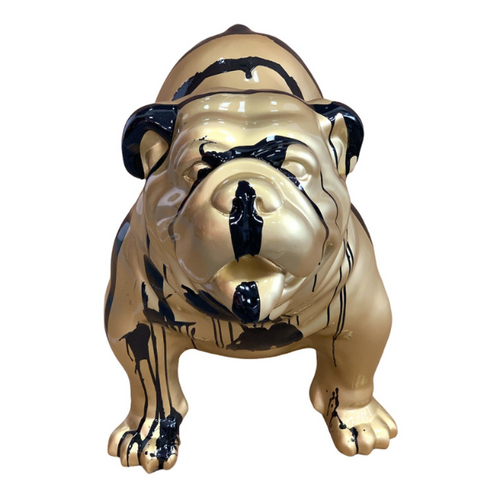 Statue de Bouledogue Anglais en Résine - 90 cm - Finition Dorée et Noire