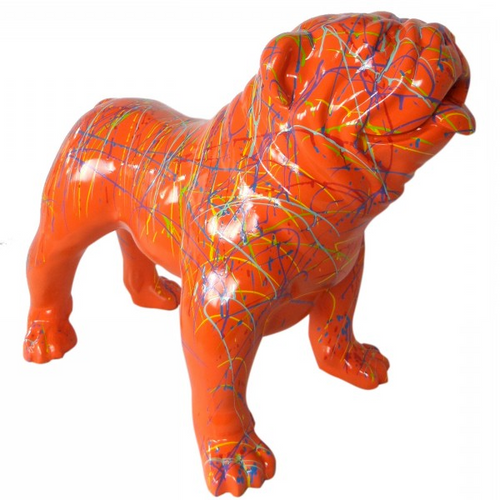 Statue Chien Bouledogue Anglais Animaux Resine - 160cm - Graffiti Orange