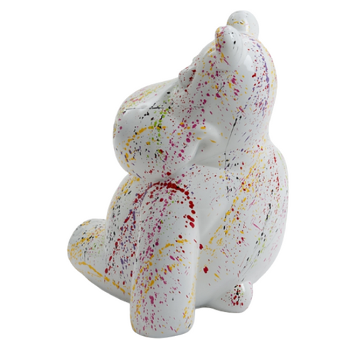 Statue Décorative Hippopotame en Résine - 15 cm - Design Graffiti Blanc