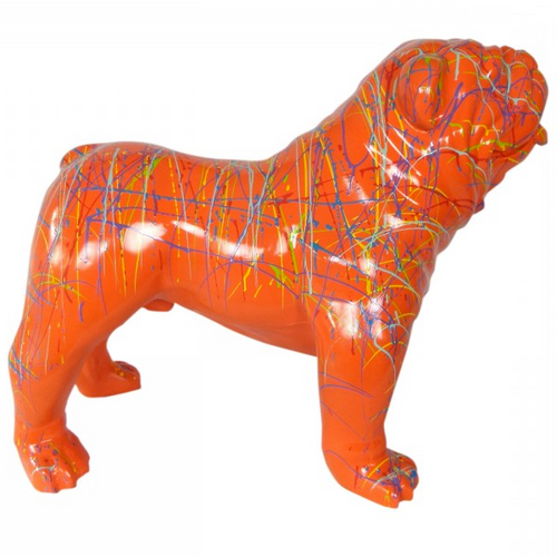 Statue Chien Bouledogue Anglais Animaux Resine - 160cm - Graffiti Orange